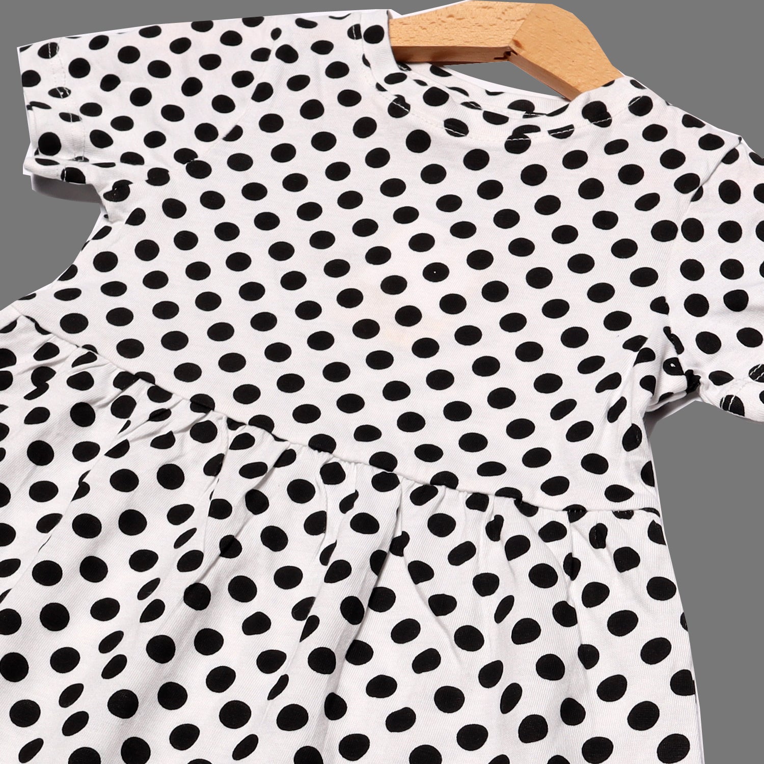 WHITE POLKA DOTS PRINTED FROCK FOR GIRLS