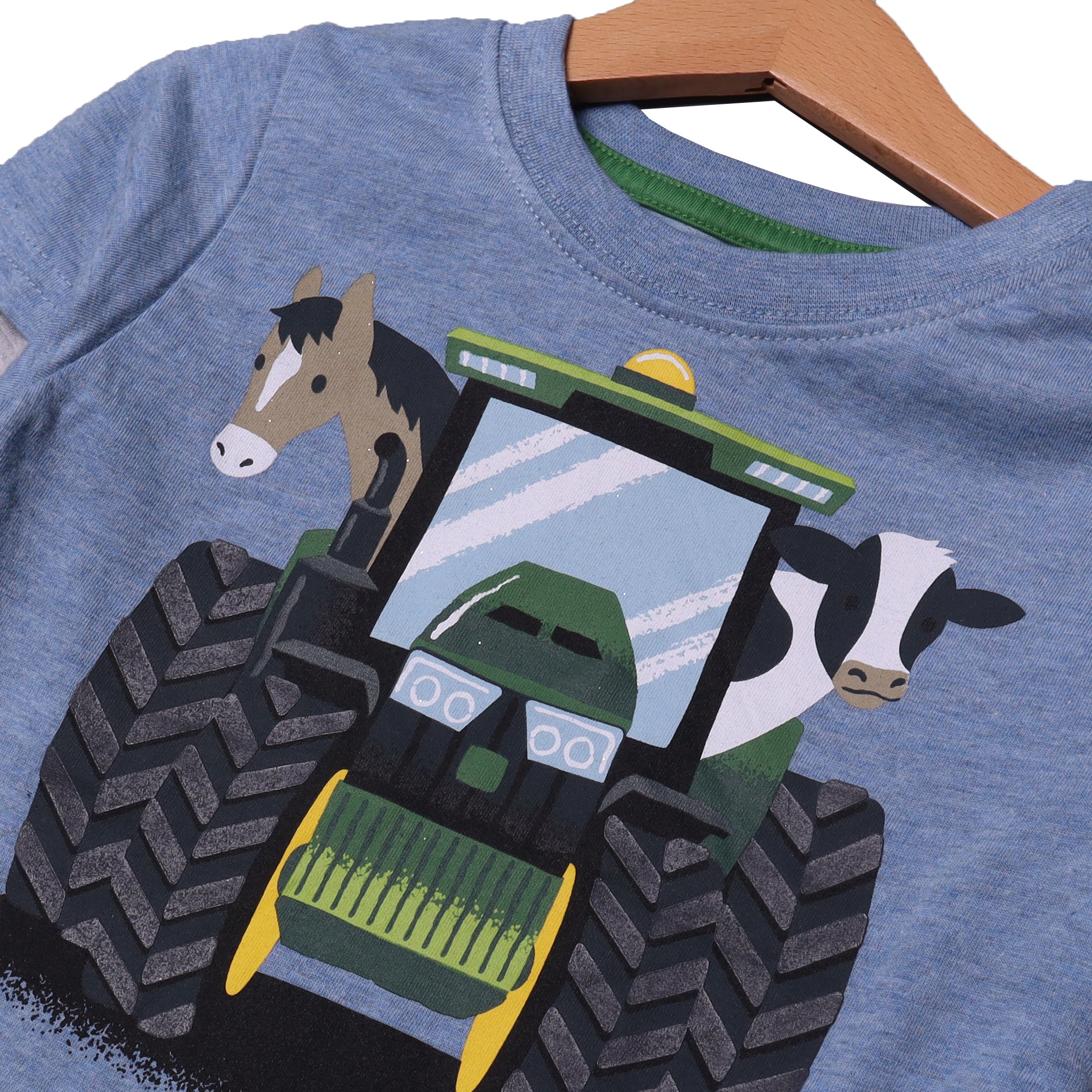 BLUE TRACTOR HORSE & COW PRINTED FULL SLEEVES T-SHIRT