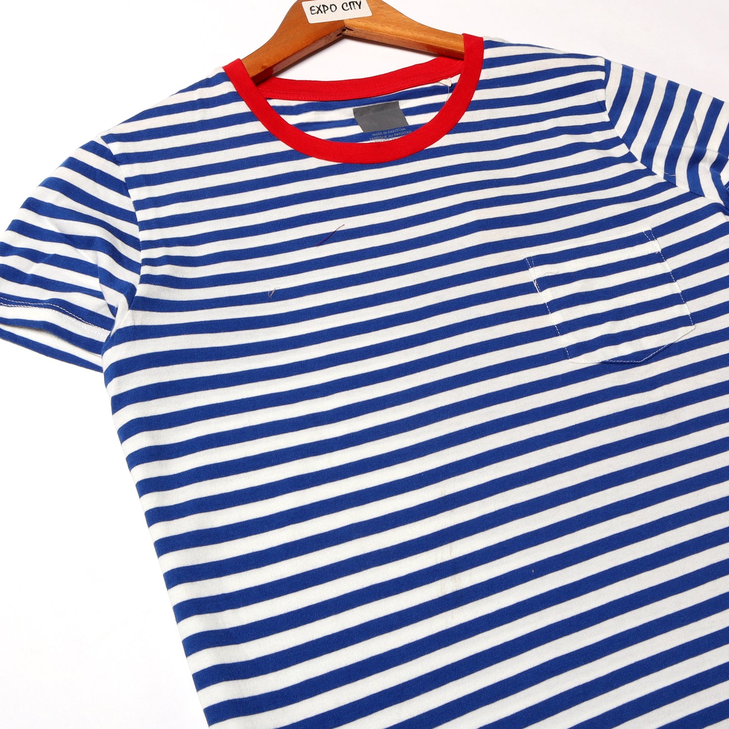 NEW RED NECK ROYAL BLUE STRIPES HALF SLEEVES T-SHIRT FOR GIRLS