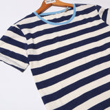 NEW WHITE WITH SKY BLUE BIG STRIPES LIGHT BLUE NECK HALF SLEEVES T-SHIRT FOR GIRLS
