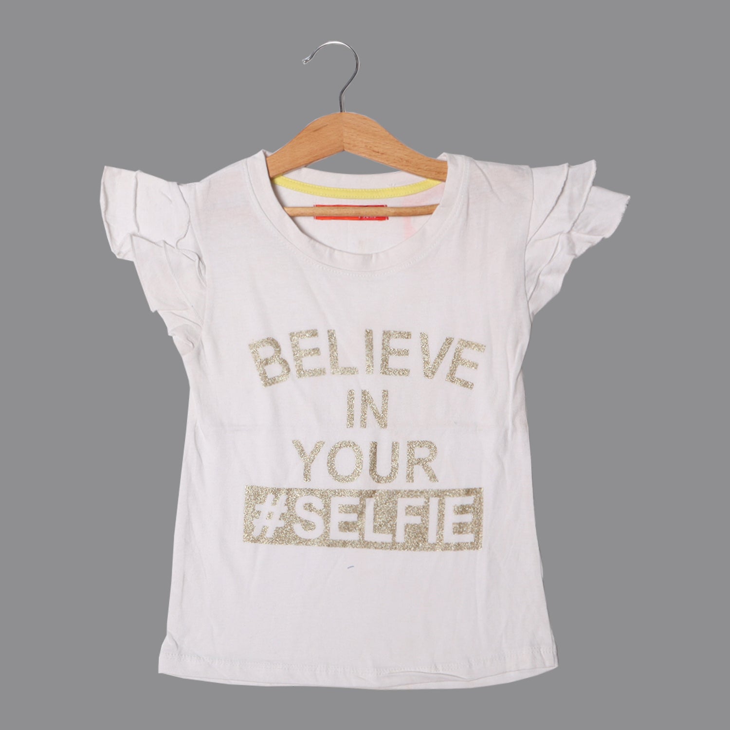 WHITE BELIEVE IN YOUR SELFIE PRINTED T-SHIRT FOR GIRLS