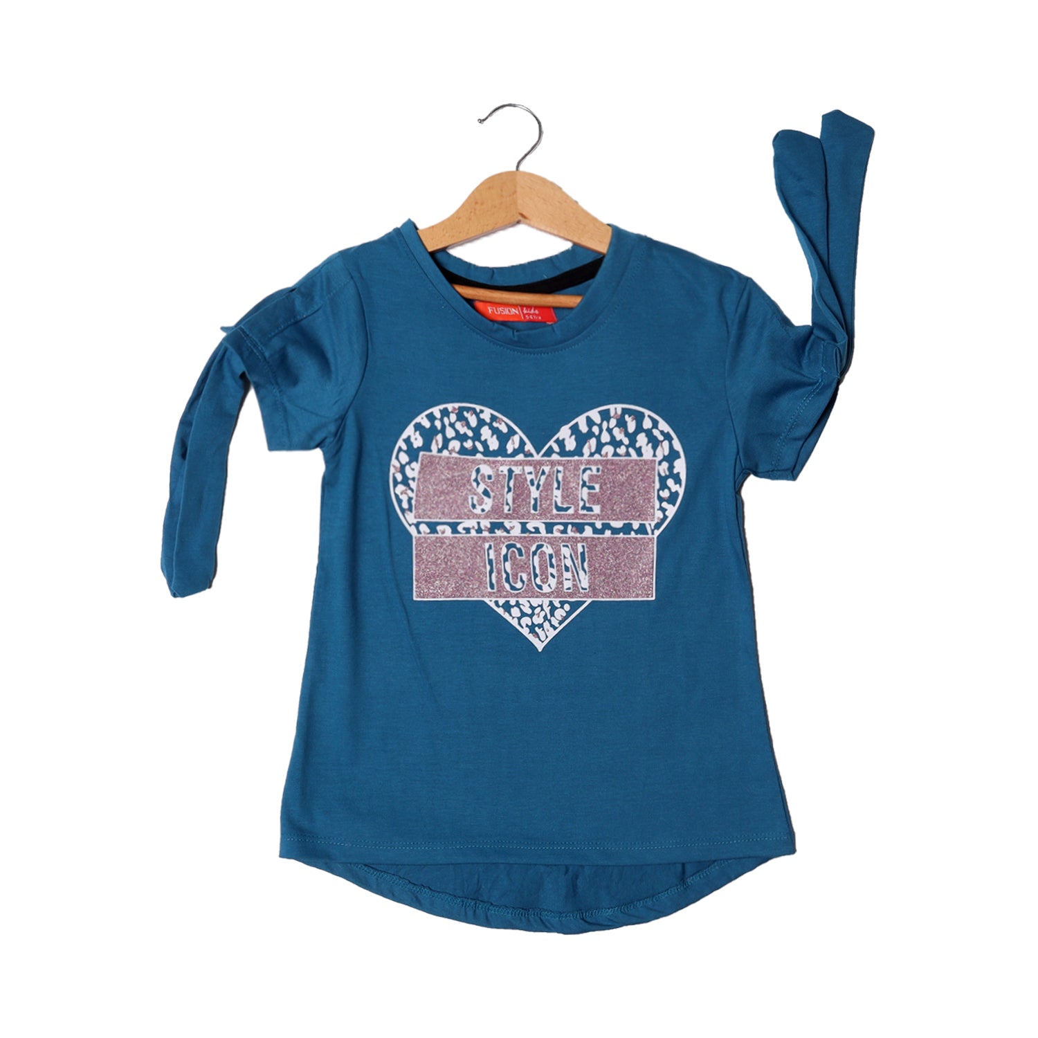 TEAL BLUE HEART STYLE ICON PRINTED T-SHIRT FOR GIRLS