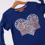 ROYAL BLUE HEART STYLE ICON PRINTED T-SHIRT FOR GIRLS