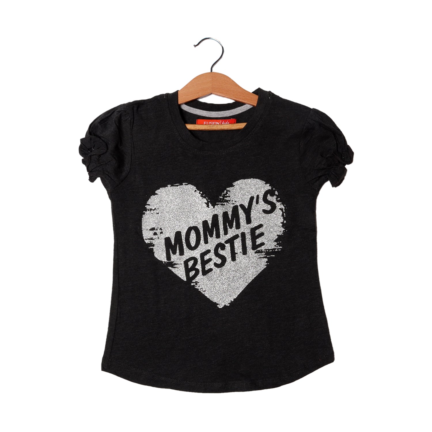 CHARCOAL GREY MOMMY'S BESTIE PRINTED T-SHIRT FOR GIRLS