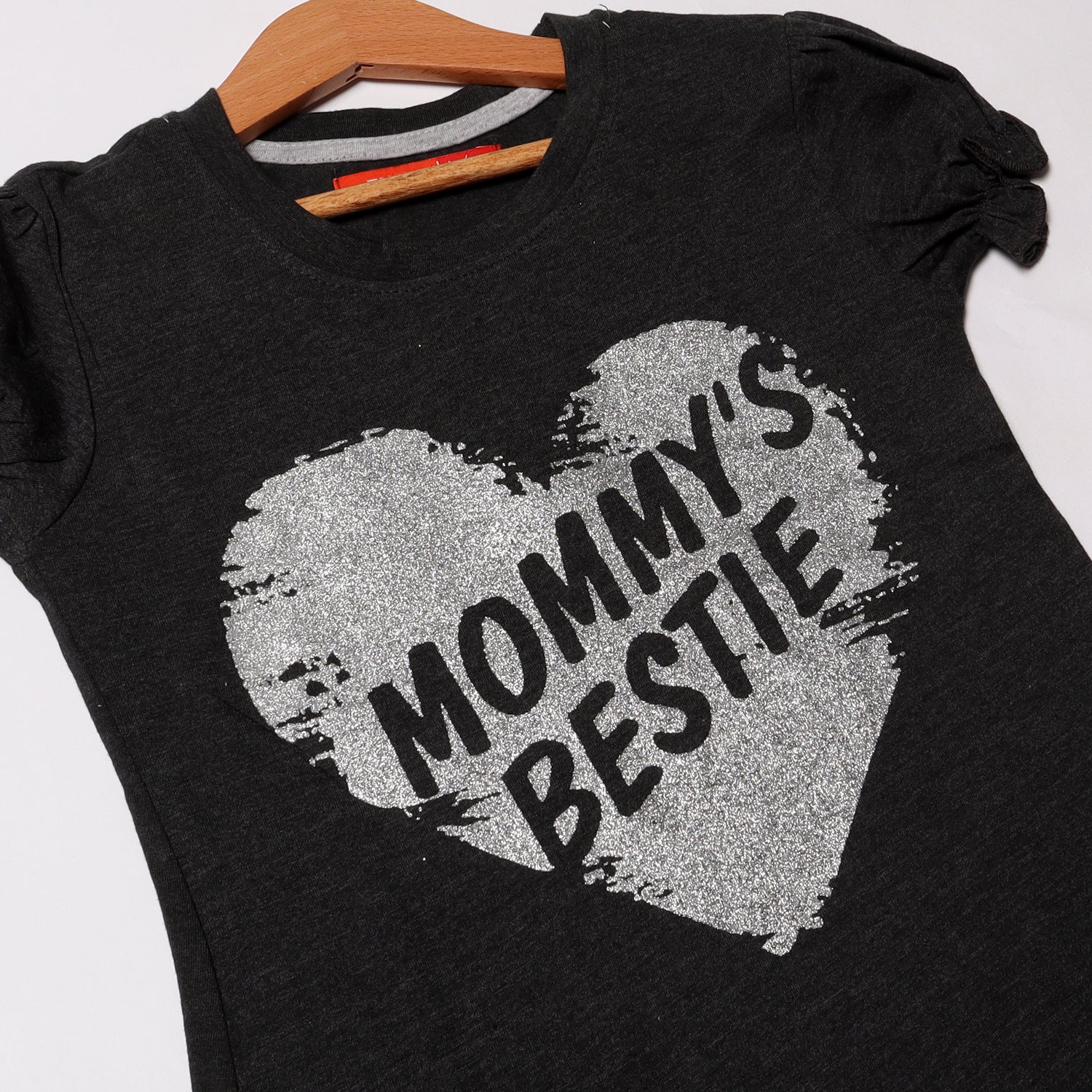 CHARCOAL GREY MOMMY'S BESTIE PRINTED T-SHIRT FOR GIRLS