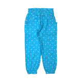 SKY BLUE POLKA DOTS PRINTED FRIL POCKETS PAJAMA FOR GIRLS