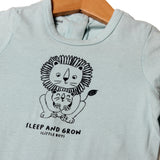 NEW SKY BLUE SLEEP & GROW LION PRINTED FULL BODY FULL SLEEVES ROMPERS