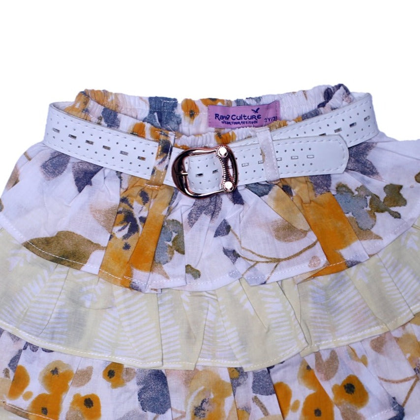 NEW WHITE WITH YELLOW LEAF PRINTED SKIRT FOR GIRLS