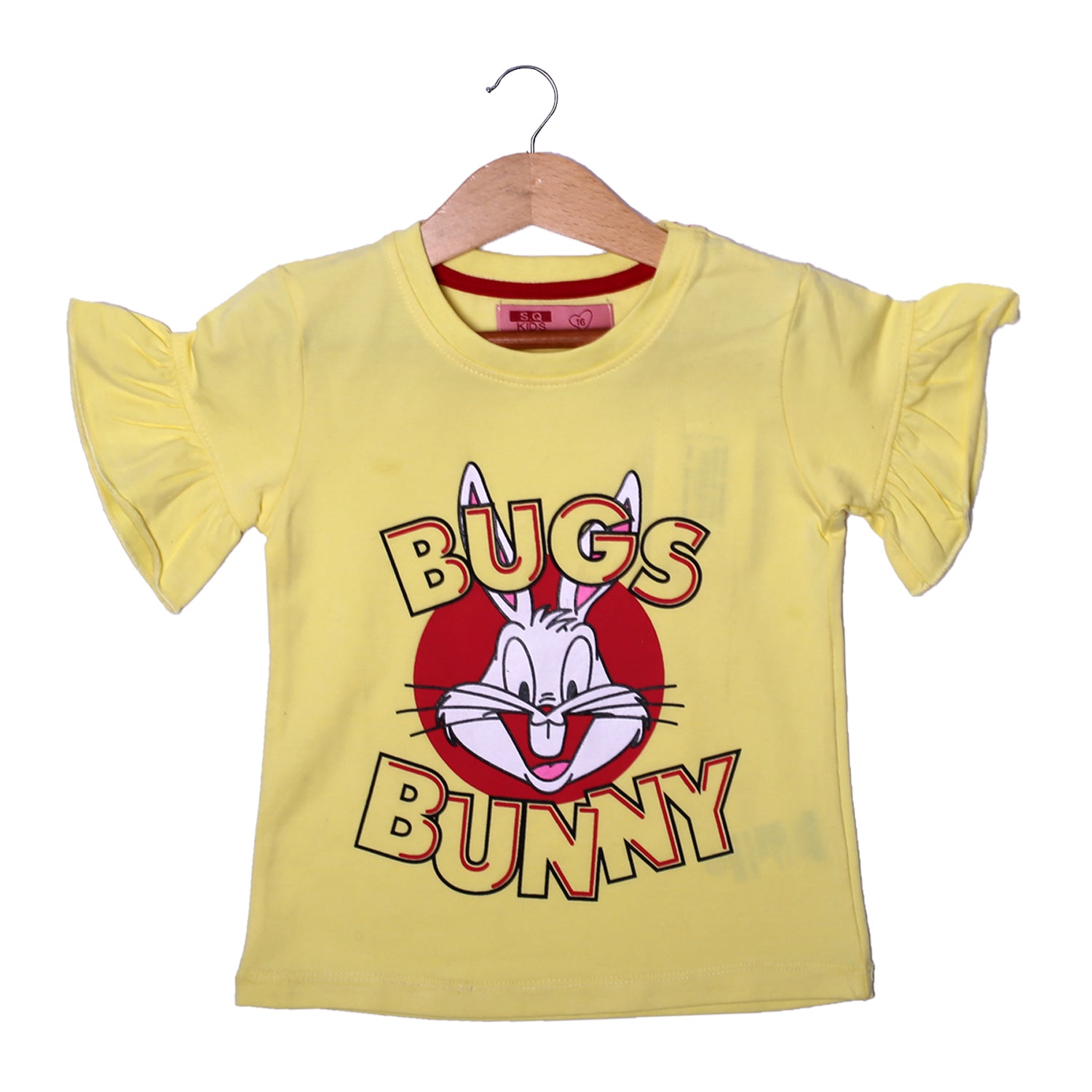 NEW YELLOW BUGS BUNNY PRINTED LYCRA FABRIC T-SHIRT FOR GIRLS