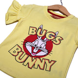 NEW YELLOW BUGS BUNNY PRINTED LYCRA FABRIC T-SHIRT FOR GIRLS
