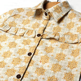 CREAM WITH GOLDEN LEAF PRINTED CASUAL SHIRT FOR GIRLS