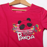 NEW BLUSH PINK HELLO PANDA PRINTED HALF SLEEVES T-SHIRT TOP