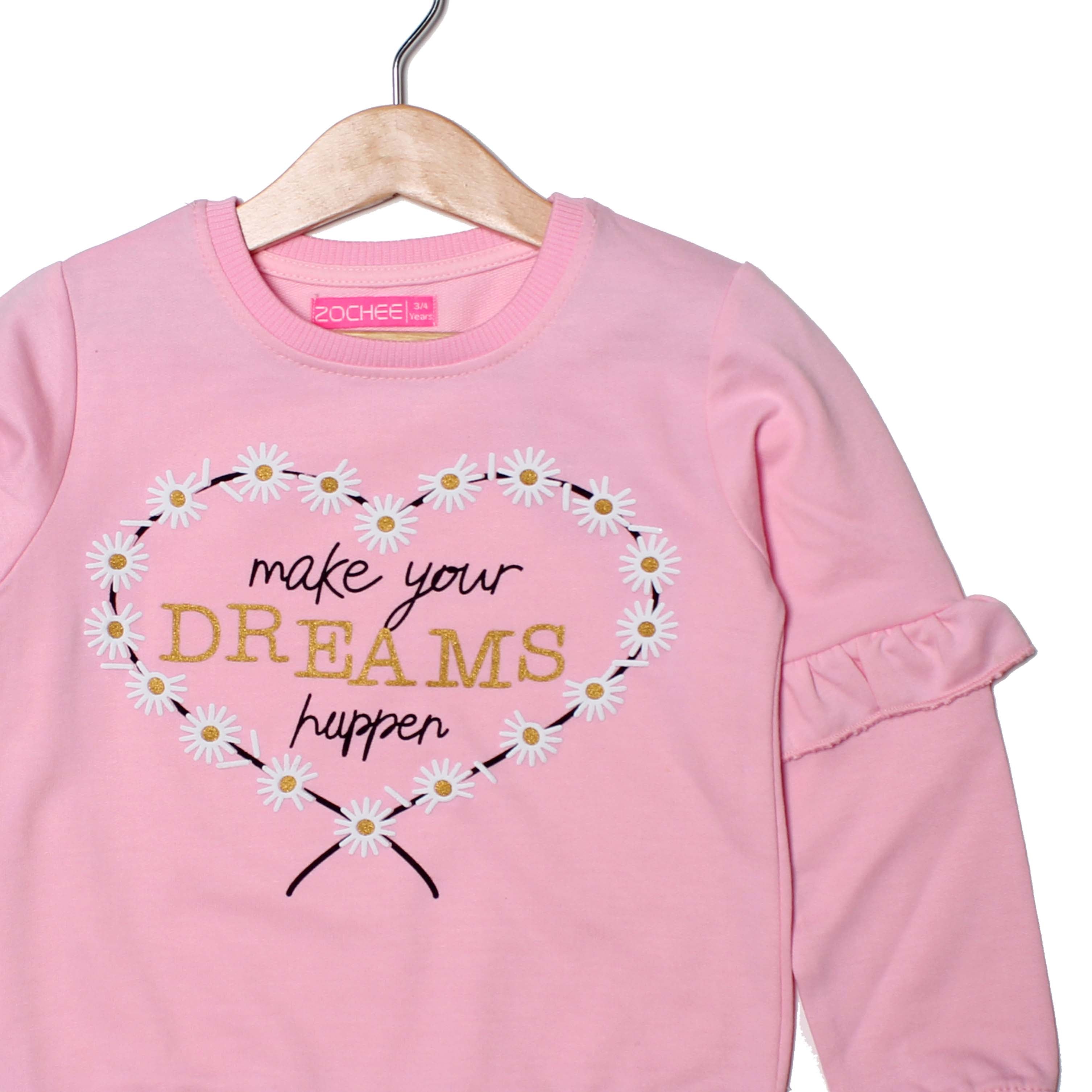 NEW PINK MAKE YOUR DREAMS PRINTED SWEATSHIRT FOR GIRLS